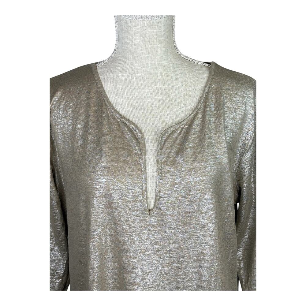 Majestic Filatures Linen Blend Deluxe Tee Shirt Metallic Maxi Dress Women's 5/XL - Picture 3 of 8